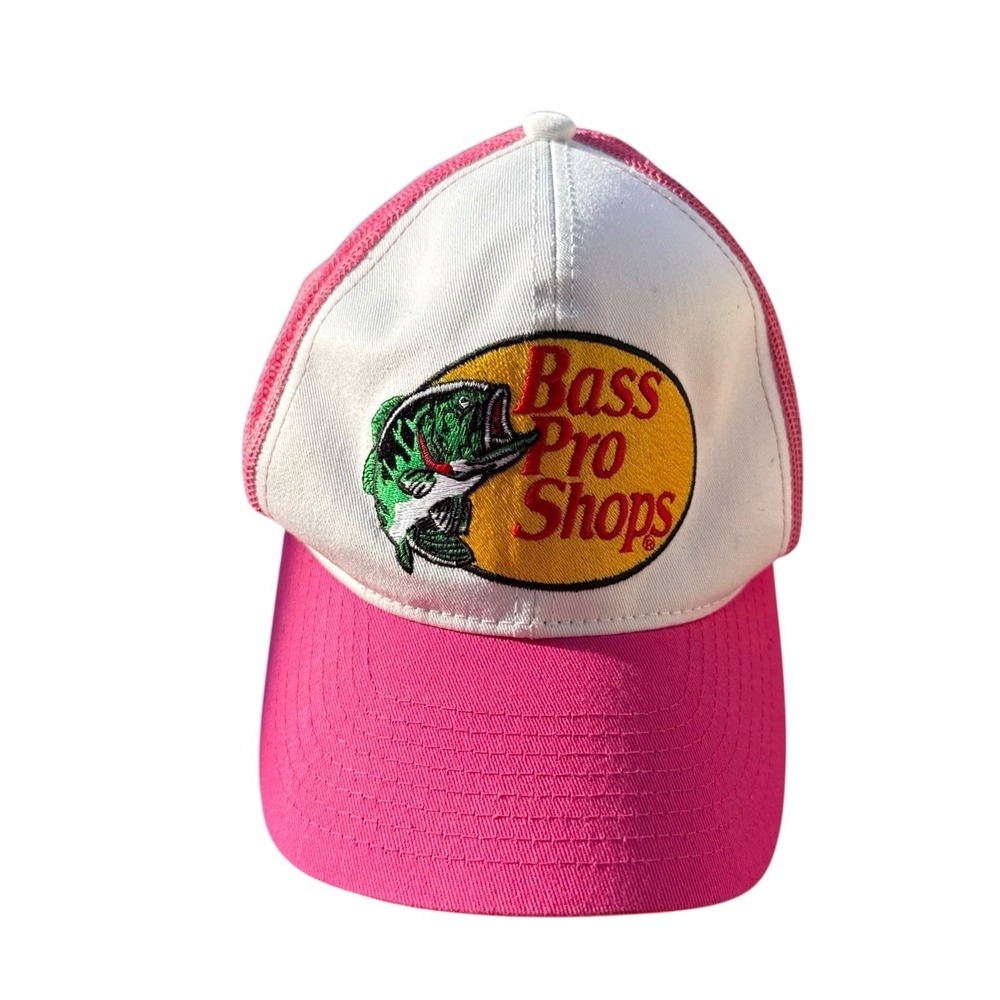 Mens Bass Pro Shops Mesh Trucker Hat Snapback Pink Whip Snapback